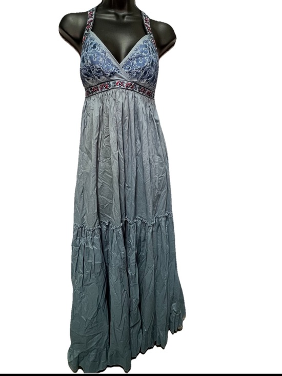 Moda International Dresses & Skirts - SOLD Moda International 100% Cotton Halter Maxi Dress Blue Embroidered Size S